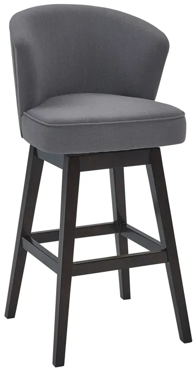 Brandy 30" Bar Height Swivel Grey Fabric and Espresso Wood Bar Stool