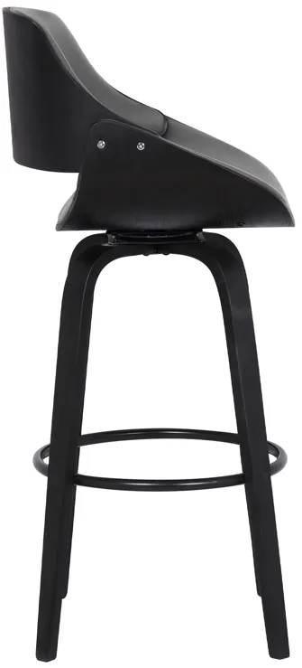 Mona 30" Bar Height Swivel Grey Faux Leather and Black Wood Bar Stool