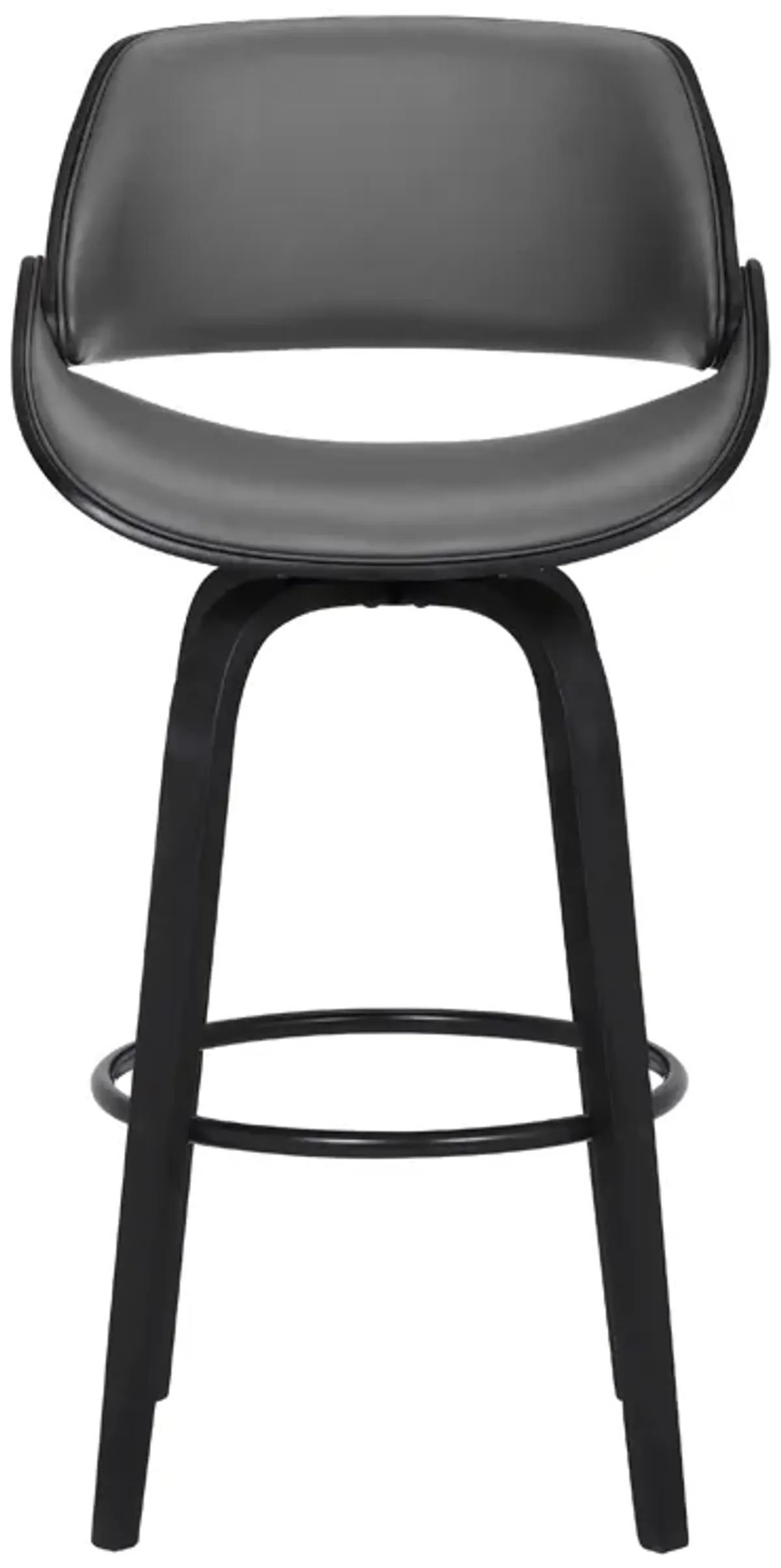 Mona 30" Bar Height Swivel Grey Faux Leather and Black Wood Bar Stool