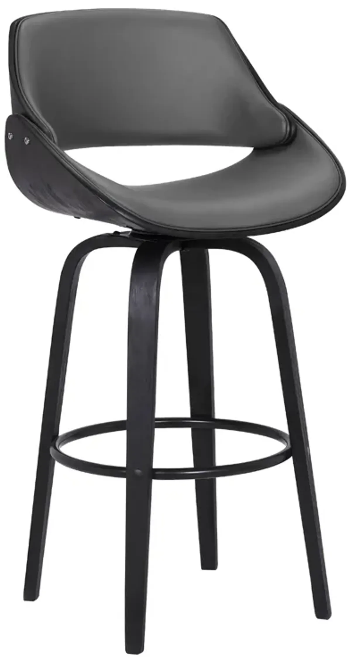 Mona 30" Bar Height Swivel Grey Faux Leather and Black Wood Bar Stool