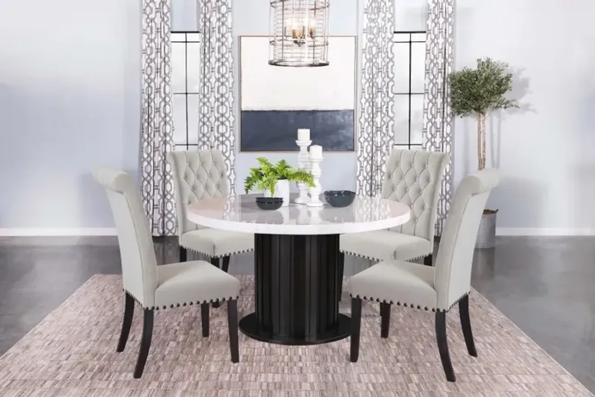 Sherry 5-piece Round Dining Set with Sand Velvet Chairs