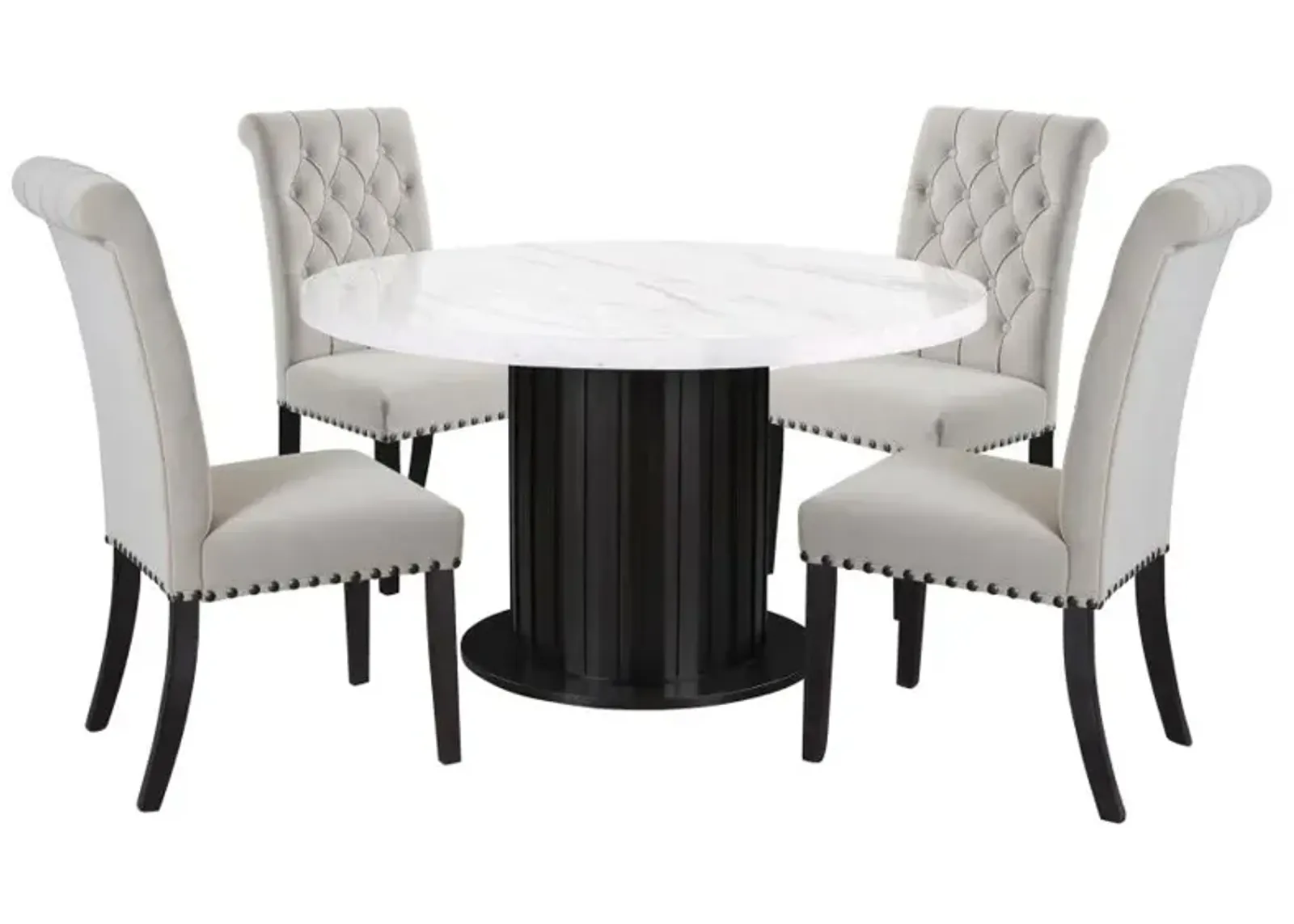 Sherry 5-piece Round Dining Set with Sand Velvet Chairs