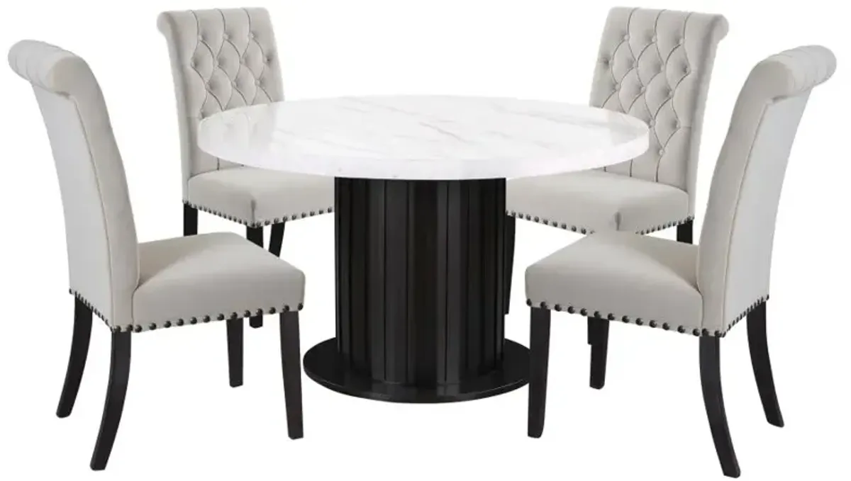 Sherry 5-piece Round Dining Set with Sand Velvet Chairs