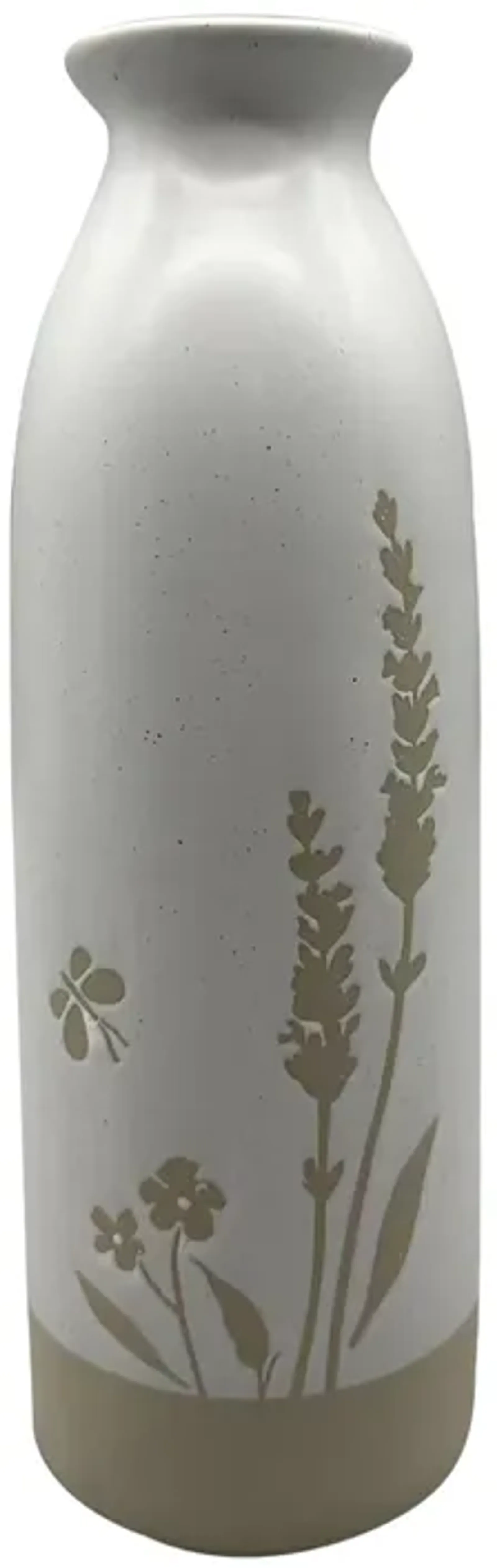 Cer, 10" Flower Field Vase, Ivory