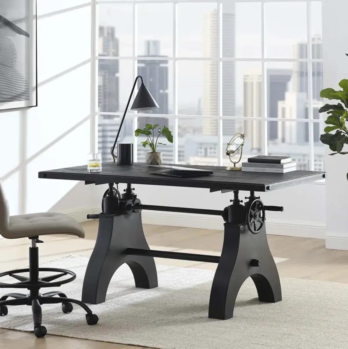 Genuine 60" Crank Adjustable Height Dining Table and Computer Desk