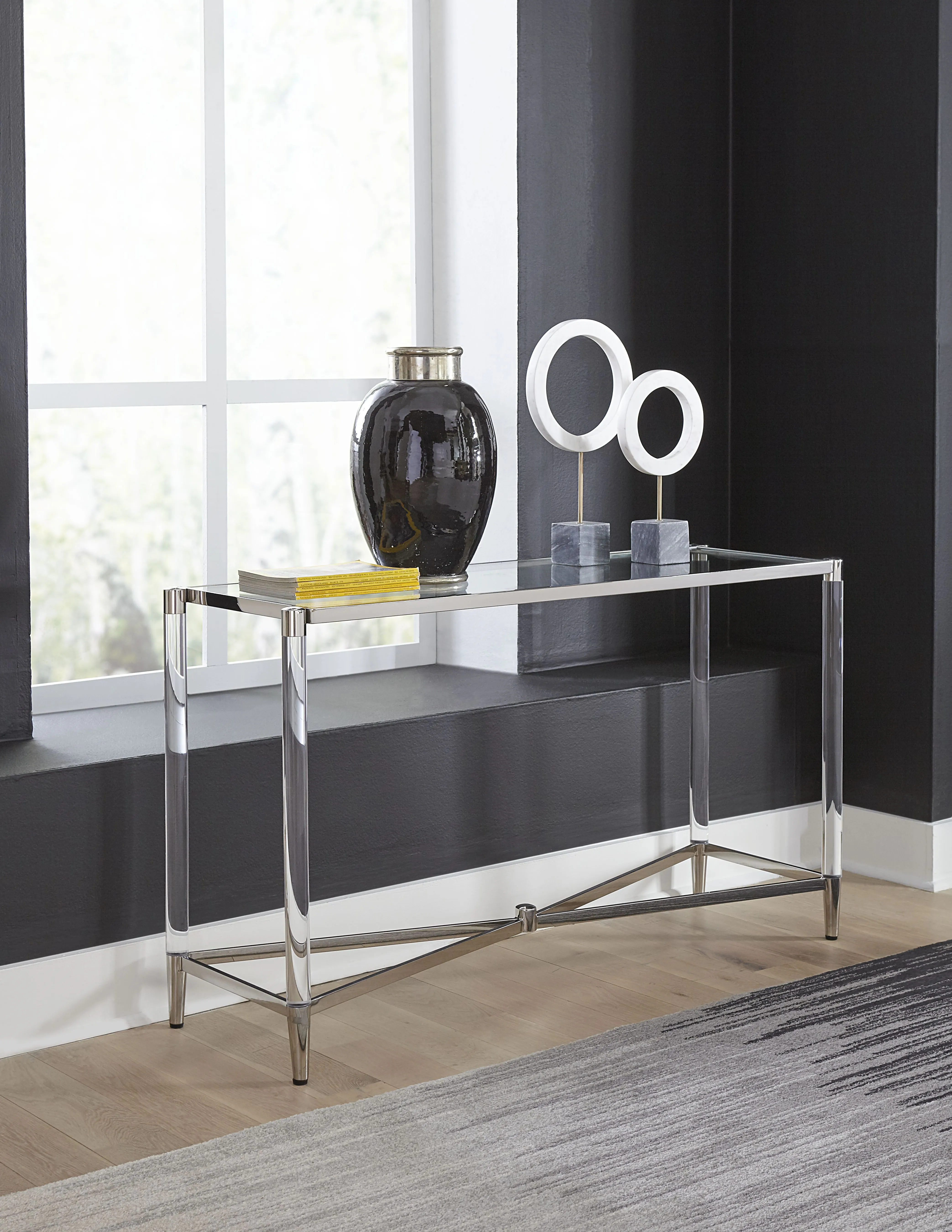 Marilyn Glass Top and Steel Base Rectangular Console Table