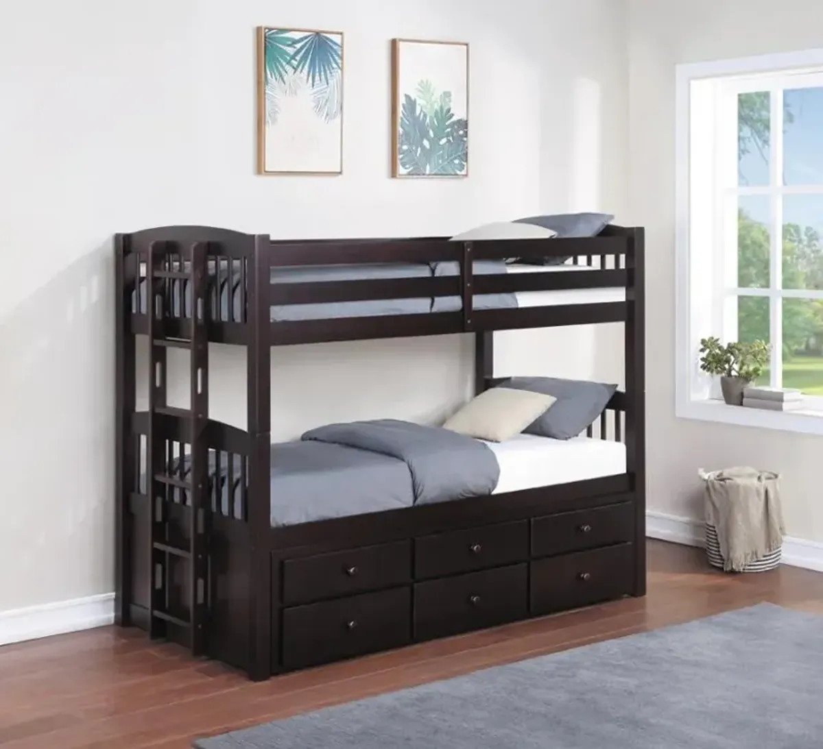 Kensington Twin Over Twin Bunk Bed with Trundle Cappuccino