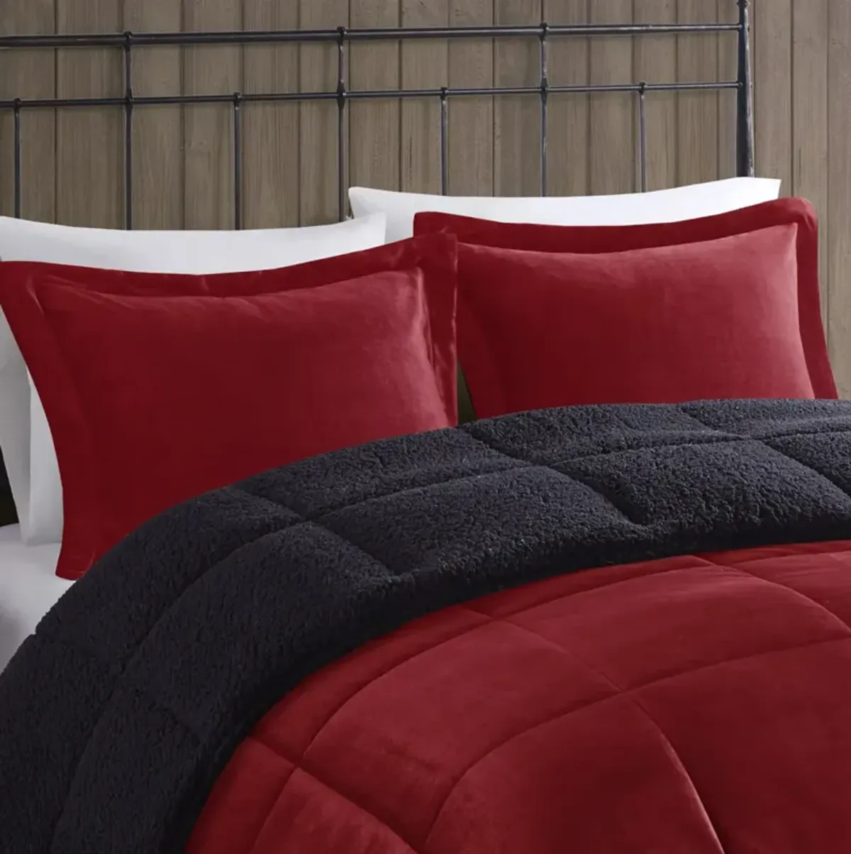 Woolrich Alton Red/Black Plush to Sherpa Down Alternative Comforter Set