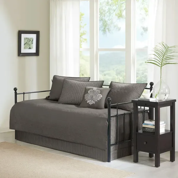 Madison Park Quebec Dark Grey 6 Piece Reversible Daybed Cover Set