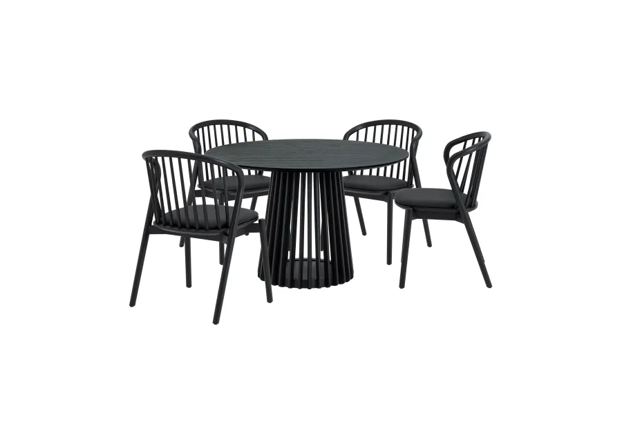 Pasadena Echo 5 Piece Round Dining Set in Black Oak Finish with Black Faux Leather