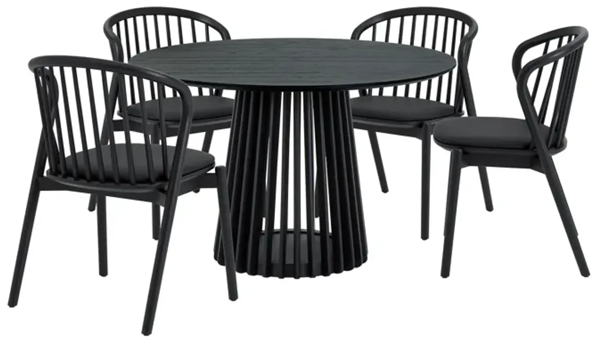 Pasadena Echo 5 Piece Round Dining Set in Black Oak Finish with Black Faux Leather