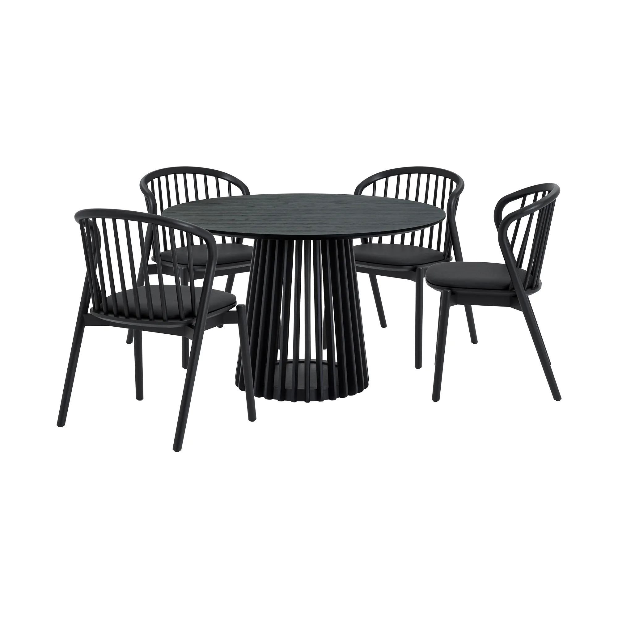 Pasadena Echo 5 Piece Round Dining Set in Black Oak Finish with Black Faux Leather