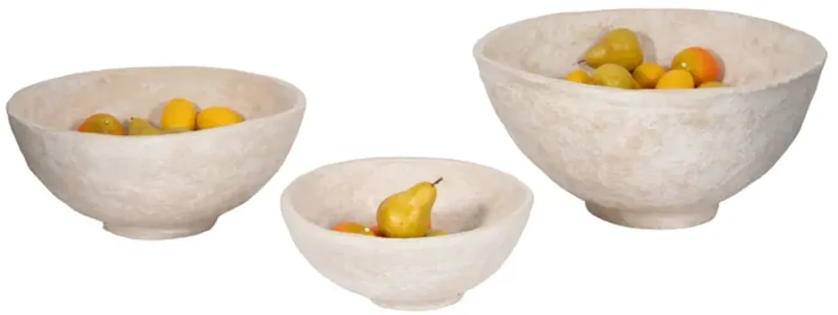 S/3 14/18/22" Paper Mache Bowls, White