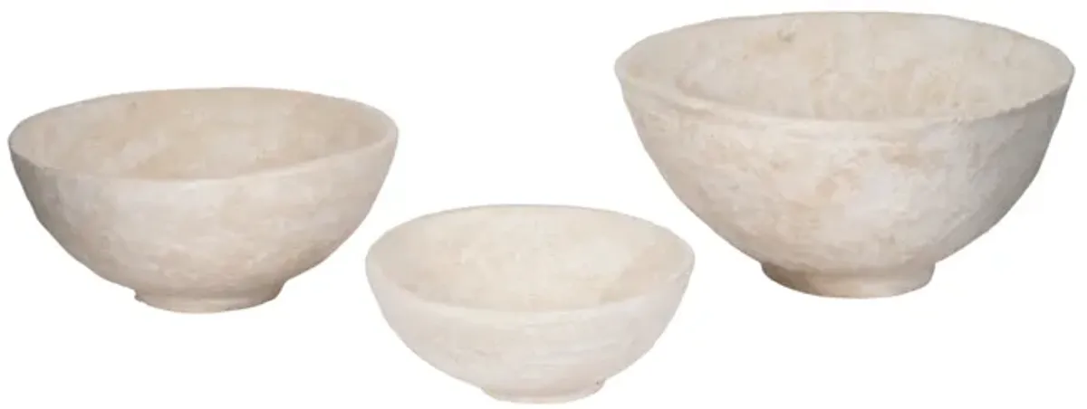 S/3 14/18/22" Paper Mache Bowls, White