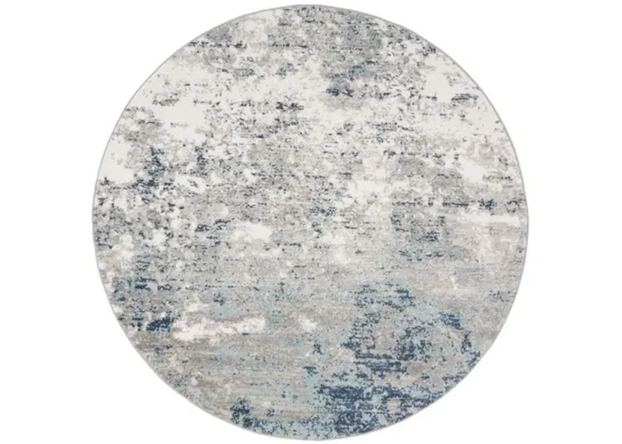 Brentwood 822 Light Grey / Blue 9' X 9' Round Round Powerloomed Rug