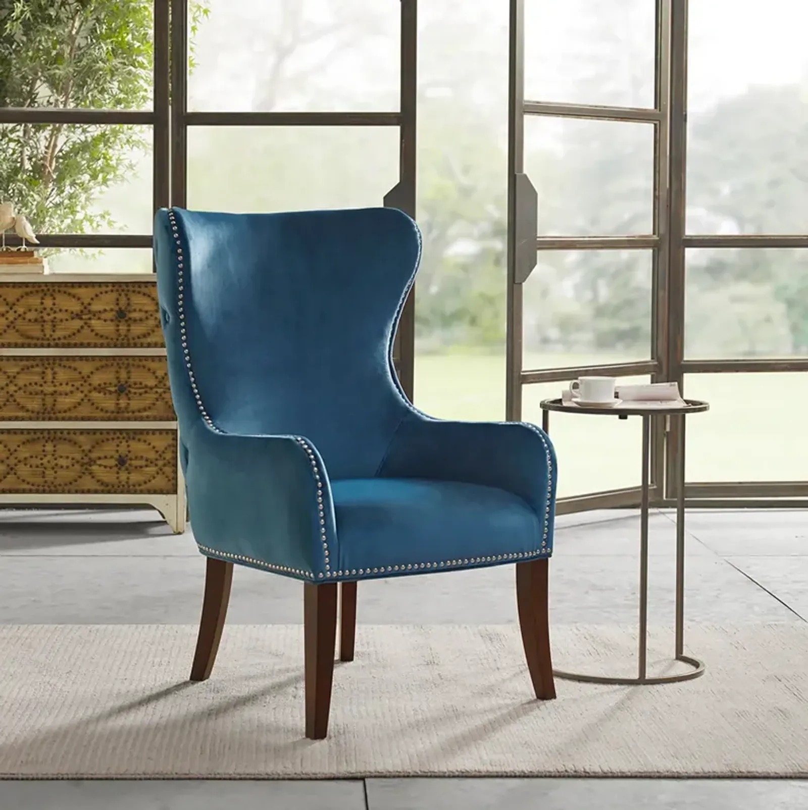 Madison Park Hancock Blue Button Tufted Back Accent Chair