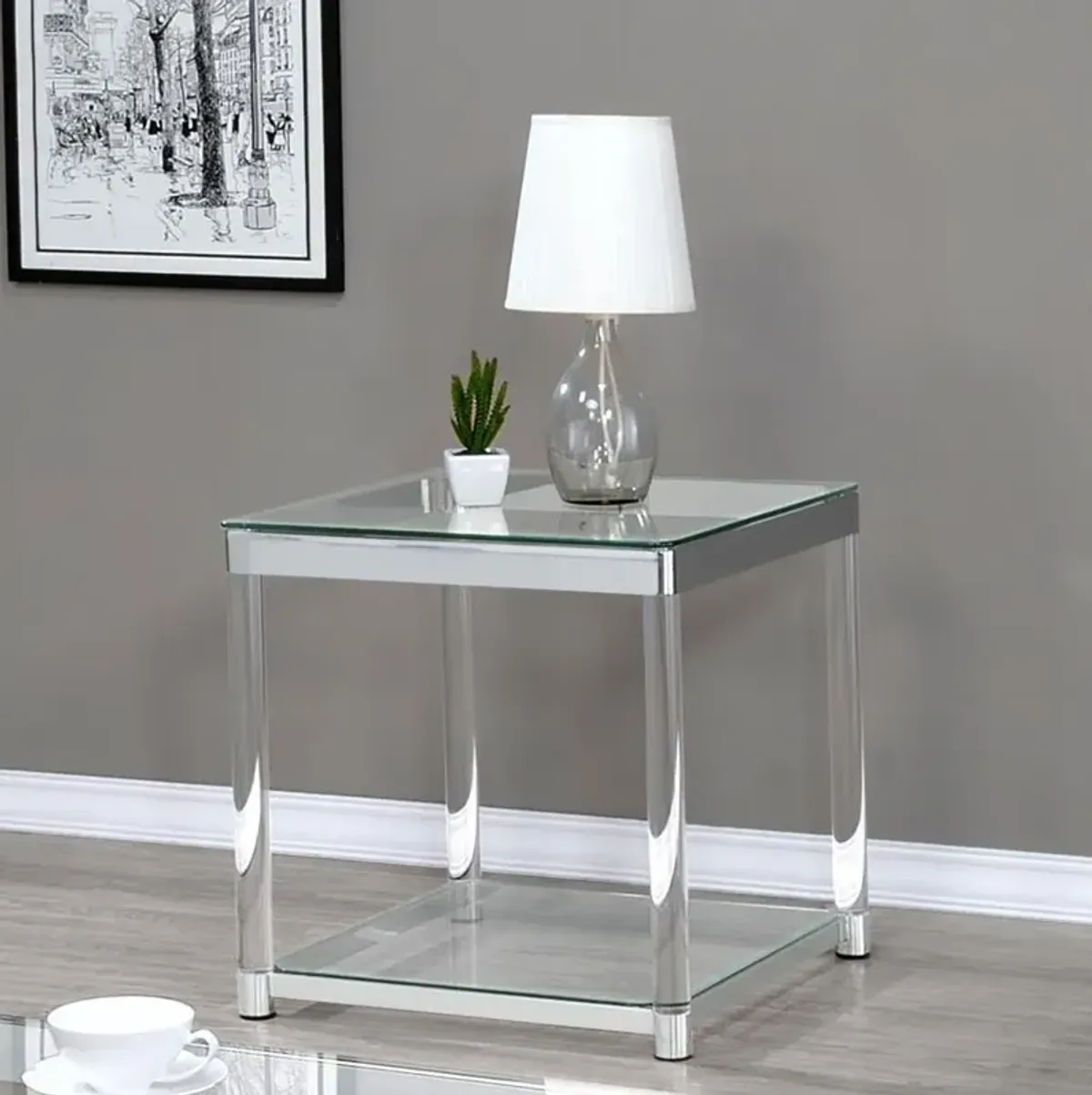 Alison End Table with Lower Shelf Chrome And Clear