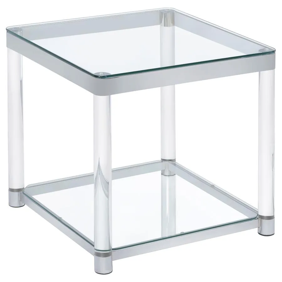 Alison End Table with Lower Shelf Chrome And Clear