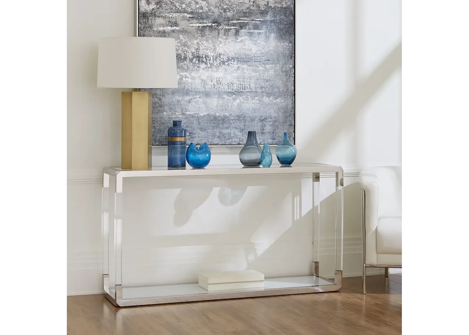 Jasper Console Table in Acrylic/White Glass/PSS