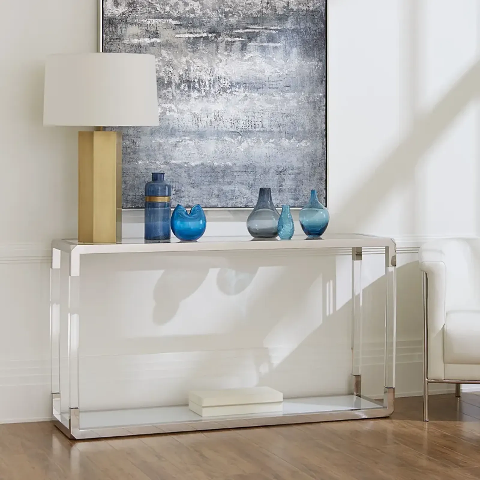 Jasper Console Table in Acrylic/White Glass/PSS