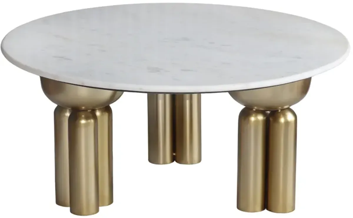 Metal, 36" Marble Top Coffee Table, Gold/white,kd