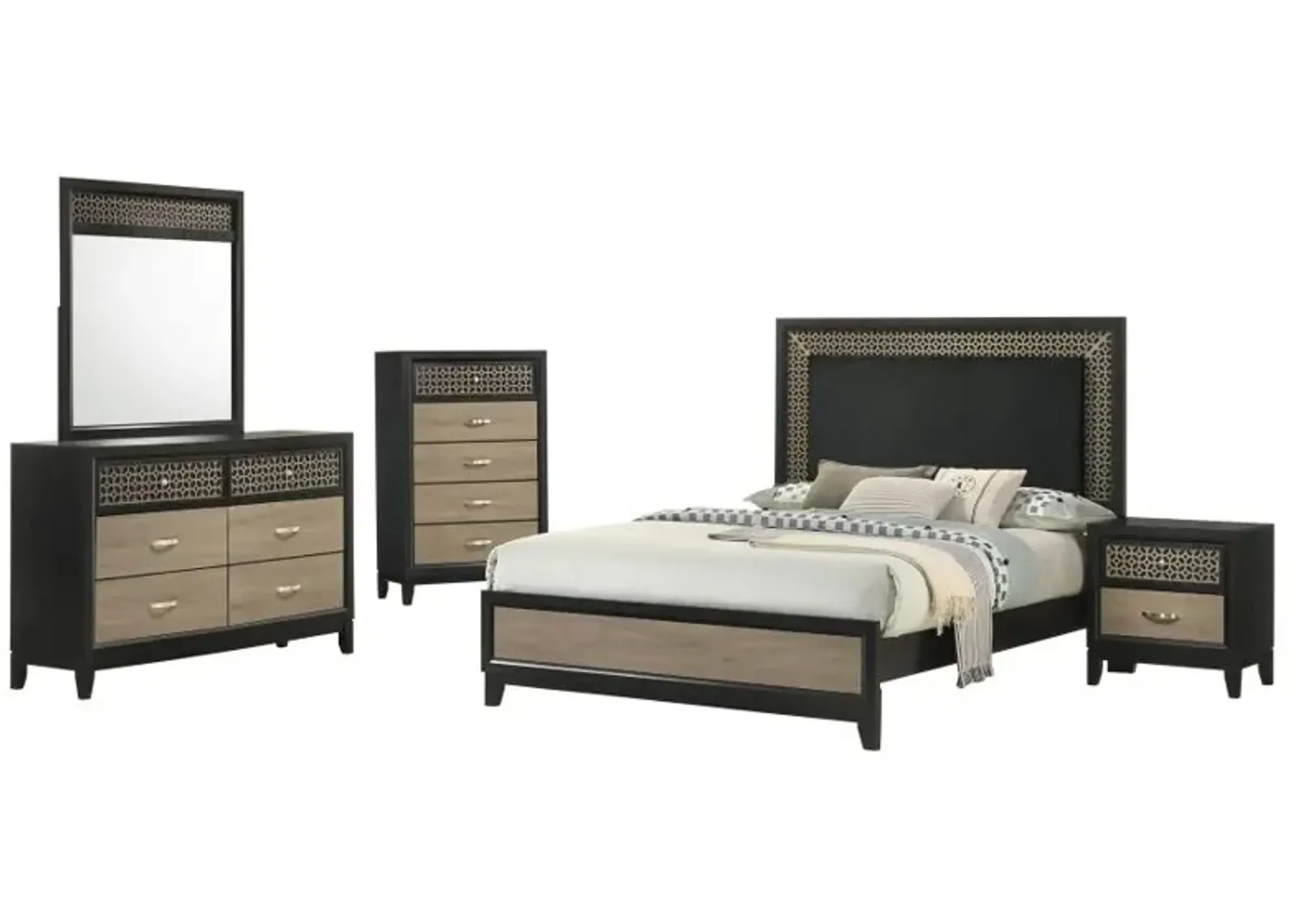 Valencia 5-piece Eastern King Bedroom Set Light Brown and Black