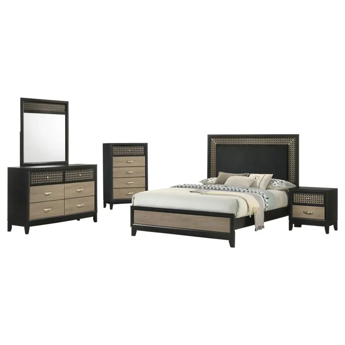 Valencia 5-piece Eastern King Bedroom Set Light Brown and Black