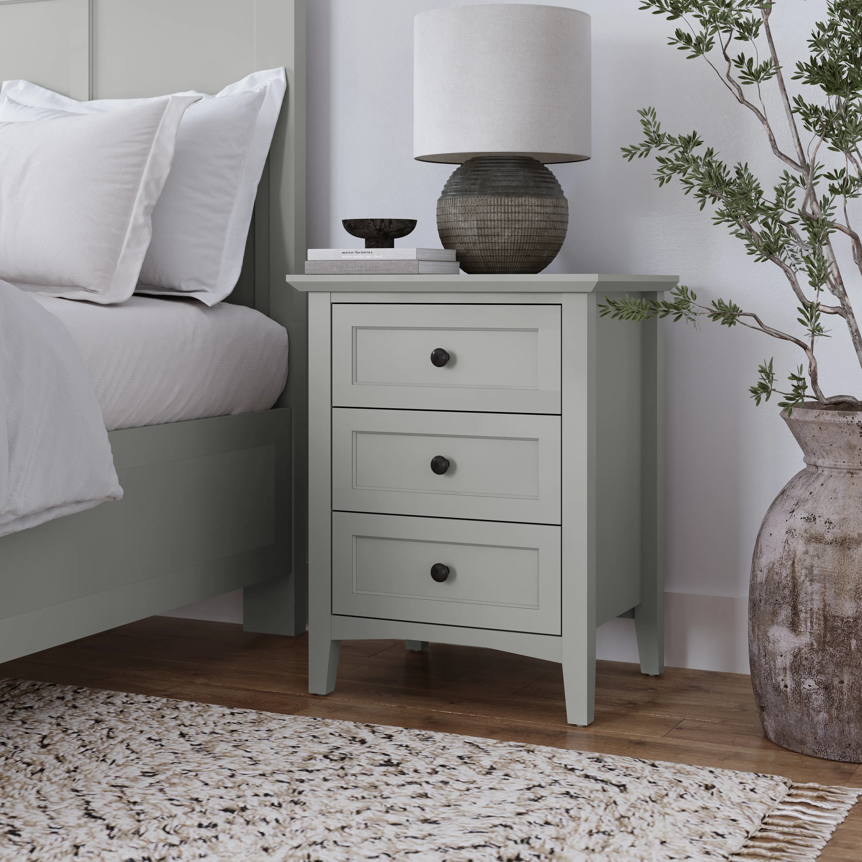 Grace Three Drawer Nightstand in Elephant Grey