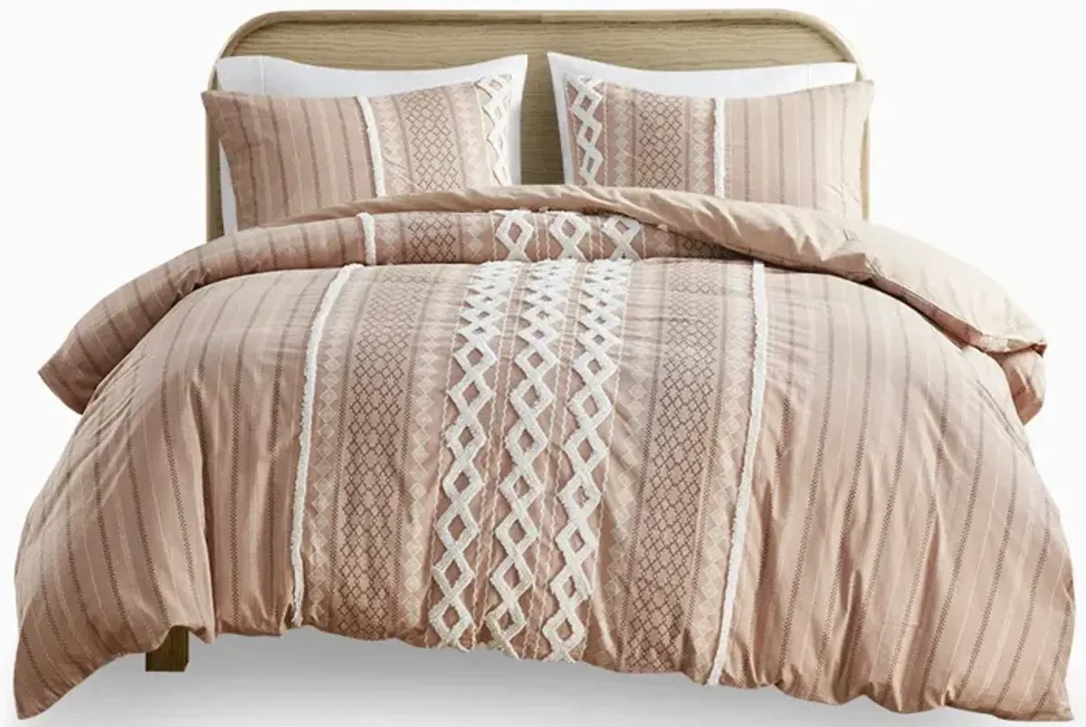 INK+IVY Imani Blush Cotton Printed Duvet Cover Set with Chenille