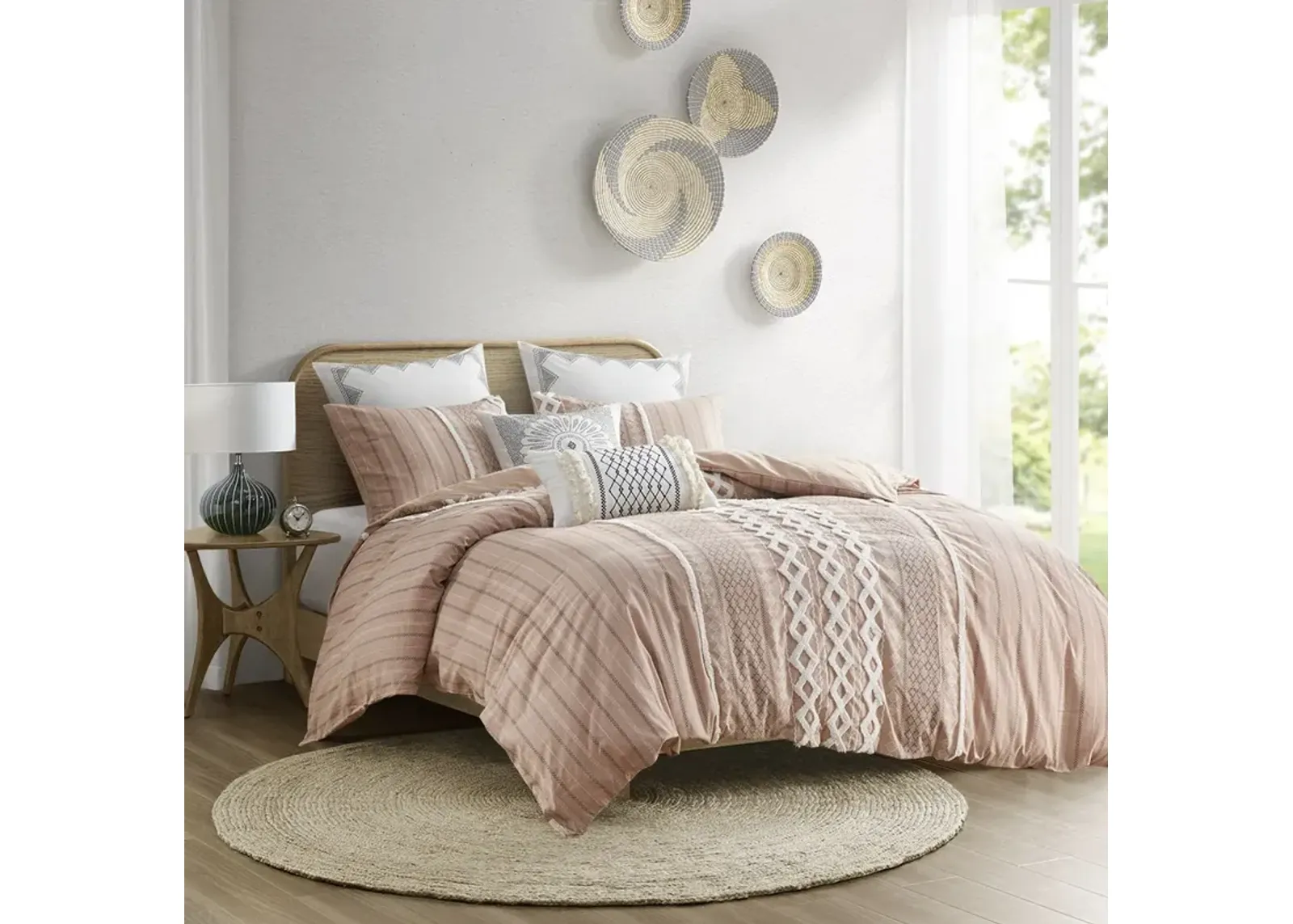 INK+IVY Imani Blush Cotton Printed Duvet Cover Set with Chenille