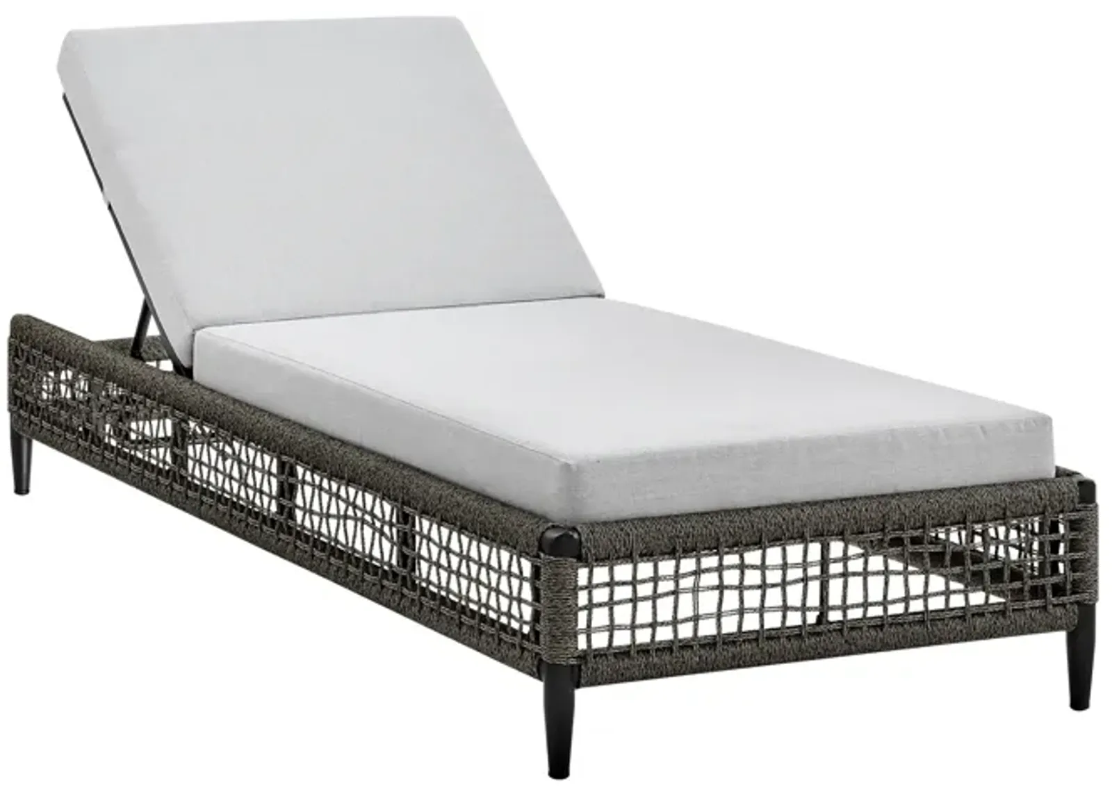 Alegria Outdoor Patio Adjustable Chaise Lounge Chair in Aluminum with Grey Rope and Cushions