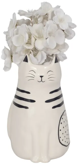 9" Sitting Pretty Kitty With Vase Opening, White/b