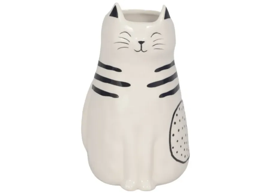 9" Sitting Pretty Kitty With Vase Opening, White/b