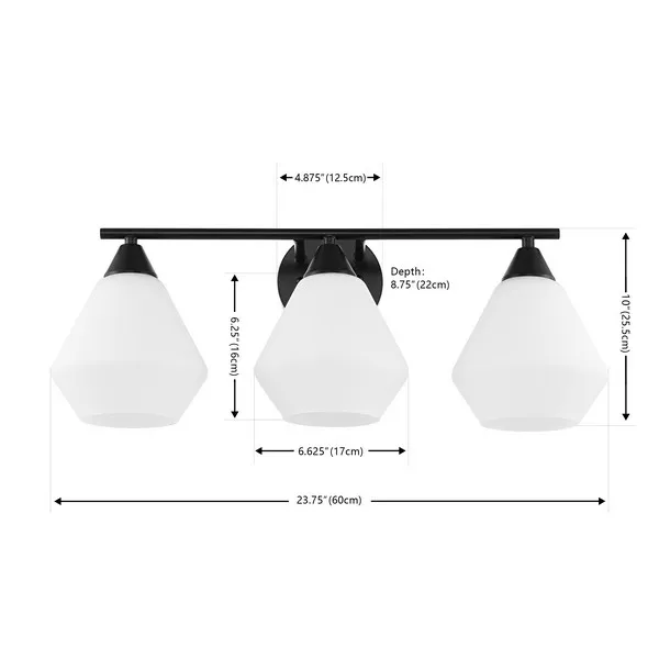 AMANI, 3 LIGHT, 24 INCH, BLACK/WHITE, IRON WALL SCONCE