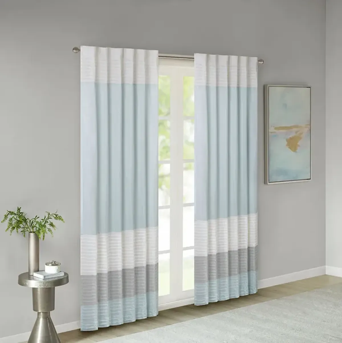 Madison Park Amherst Aqua Polyoni Pintuck Curtain Panel