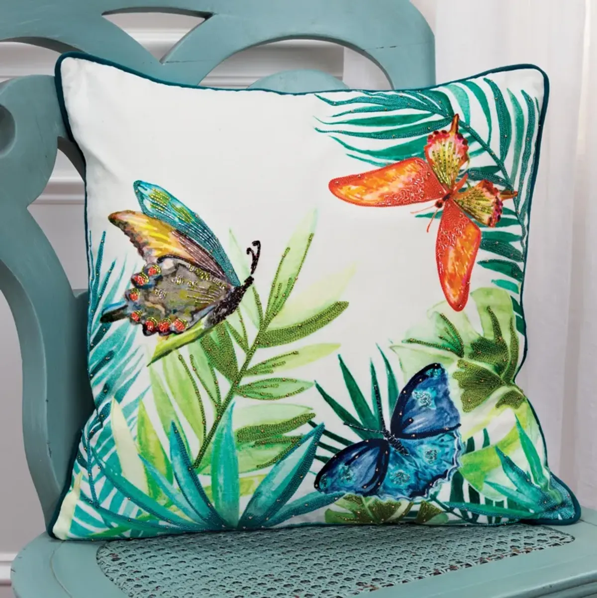 Botanical With Butterflies Orange Pillow