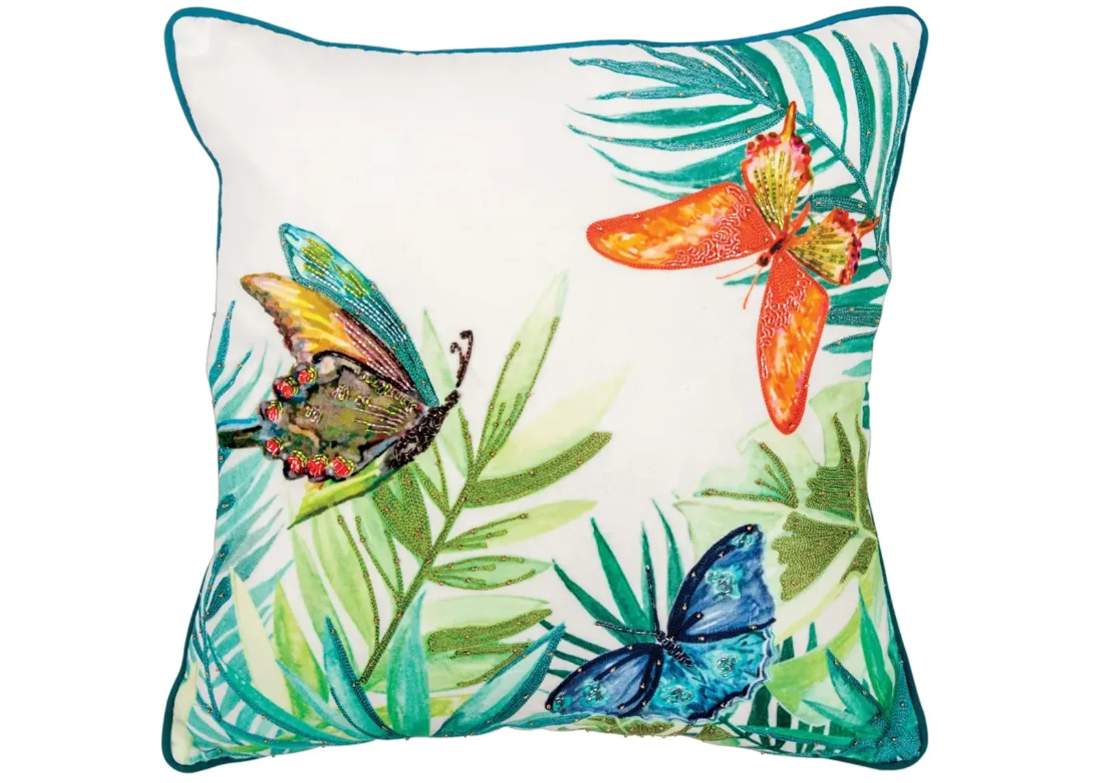 Botanical With Butterflies Orange Pillow