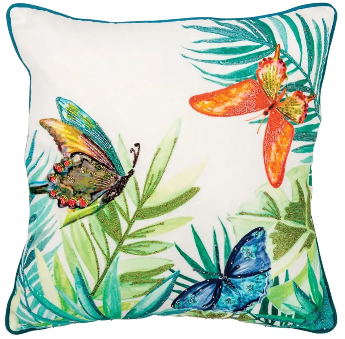 Botanical With Butterflies Orange Pillow