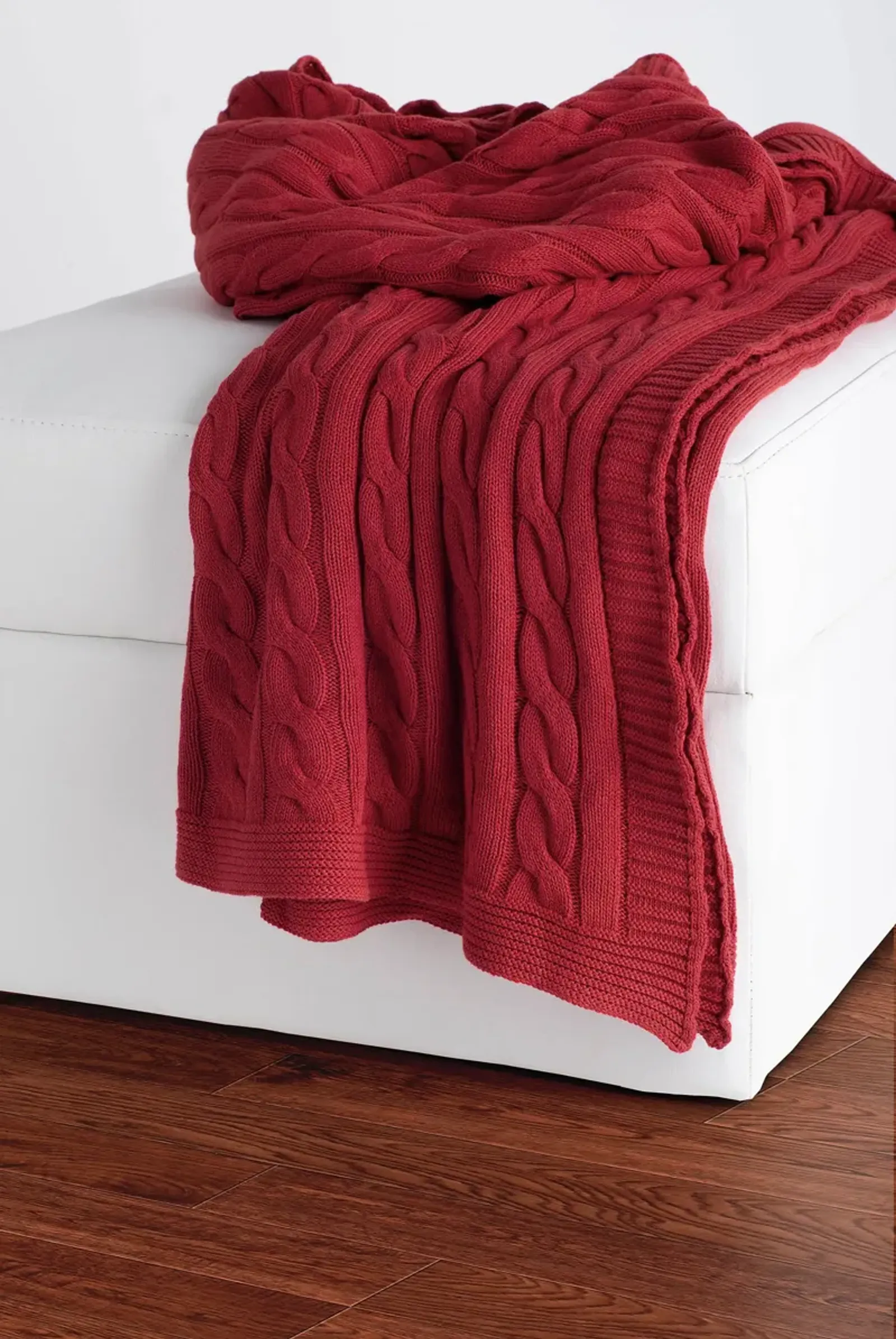 Cable Knit Red Throw