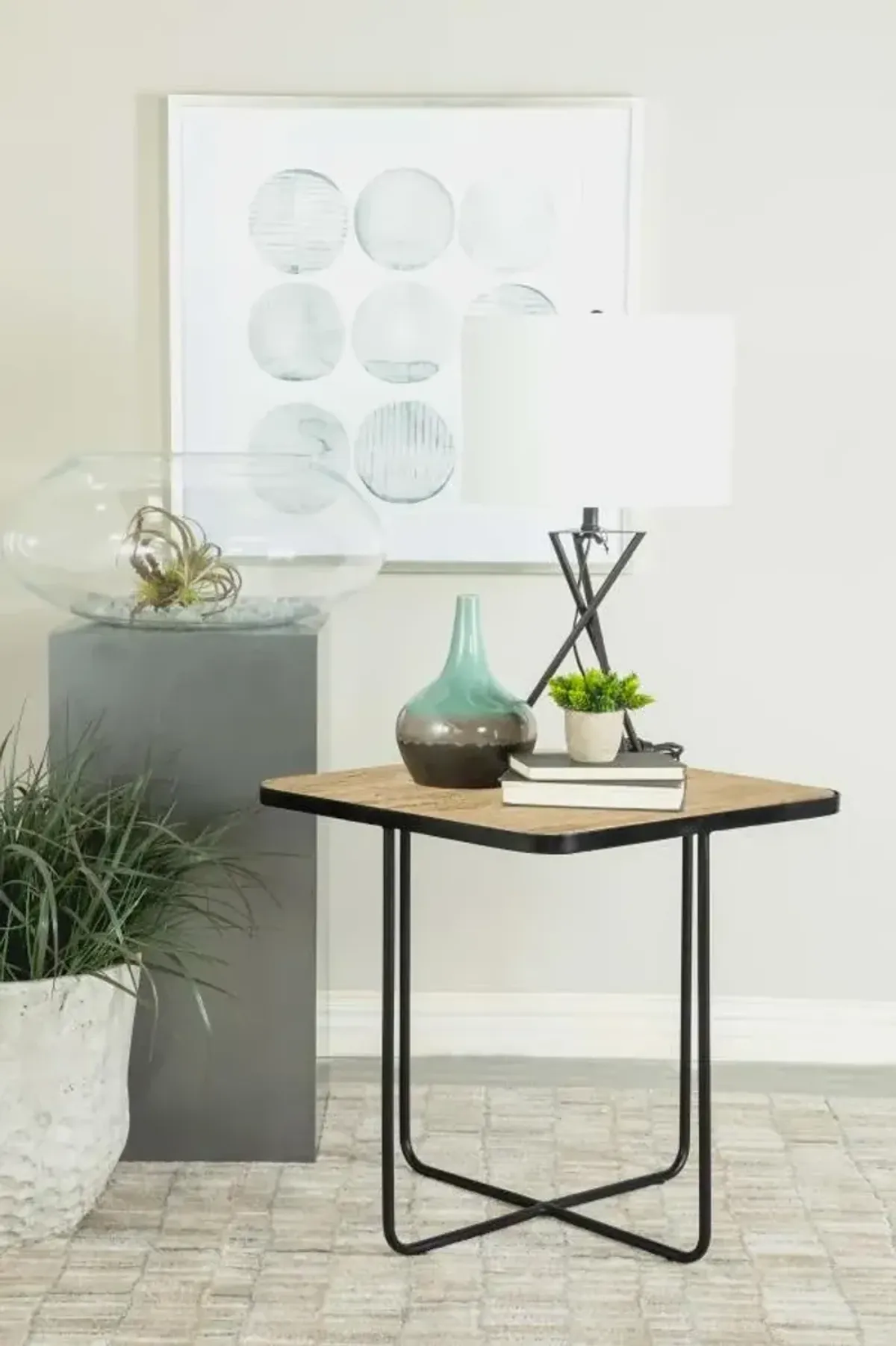 Elyna Square Accent Table Travertine and Black