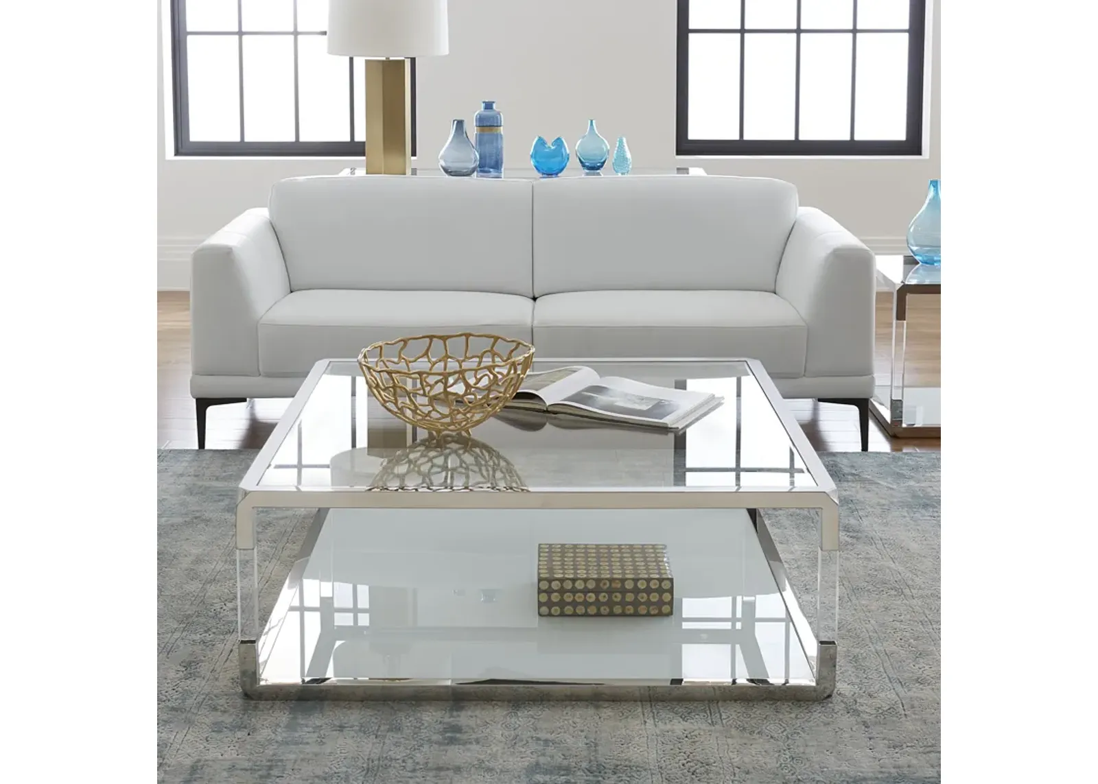 Jasper Square Coffee Table in Acrylic/White Glass/PSS