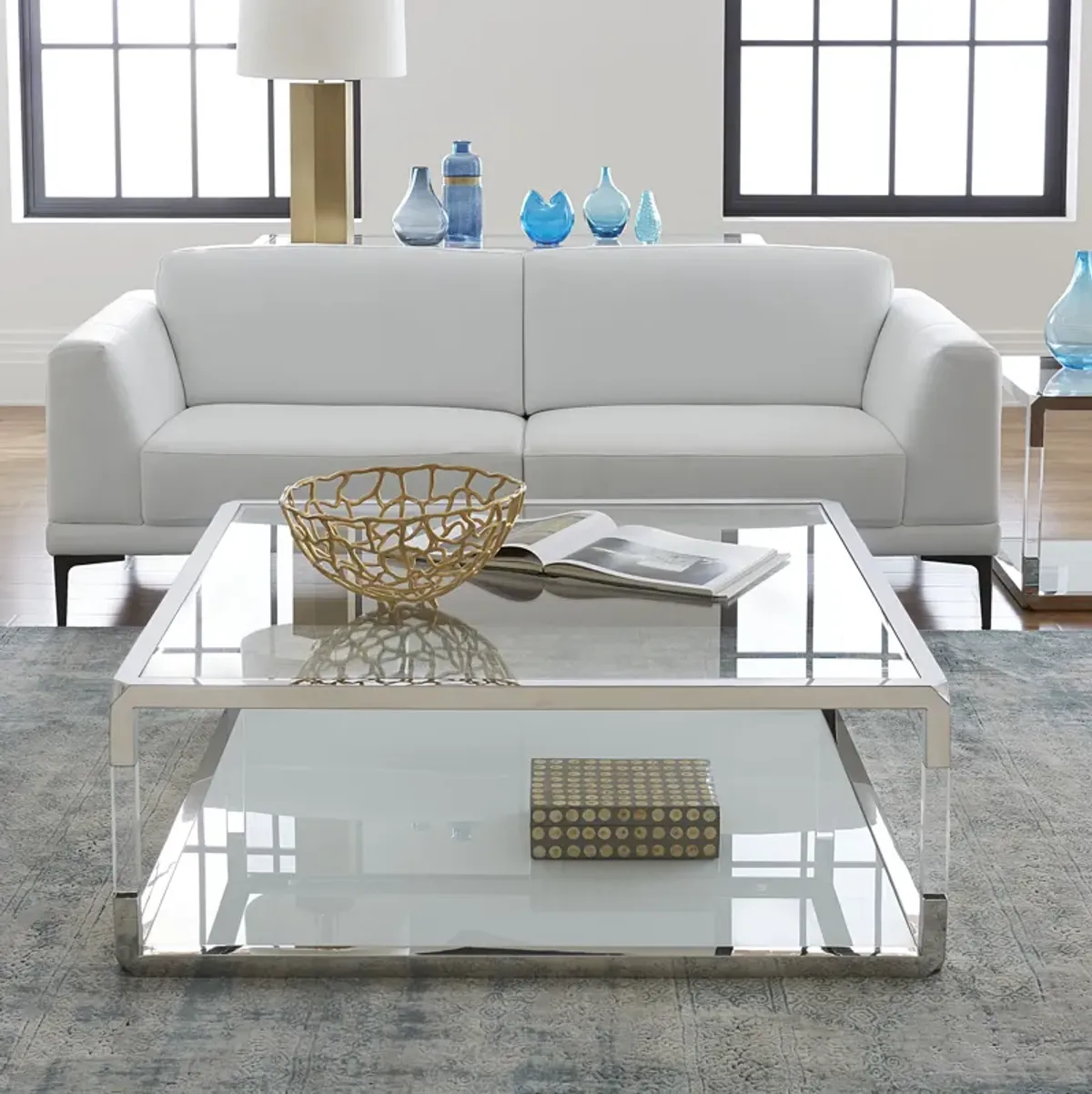 Jasper Square Coffee Table in Acrylic/White Glass/PSS