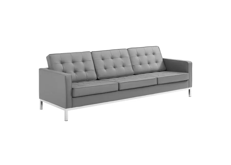 Loft Tufted Upholstered Faux Leather Sofa