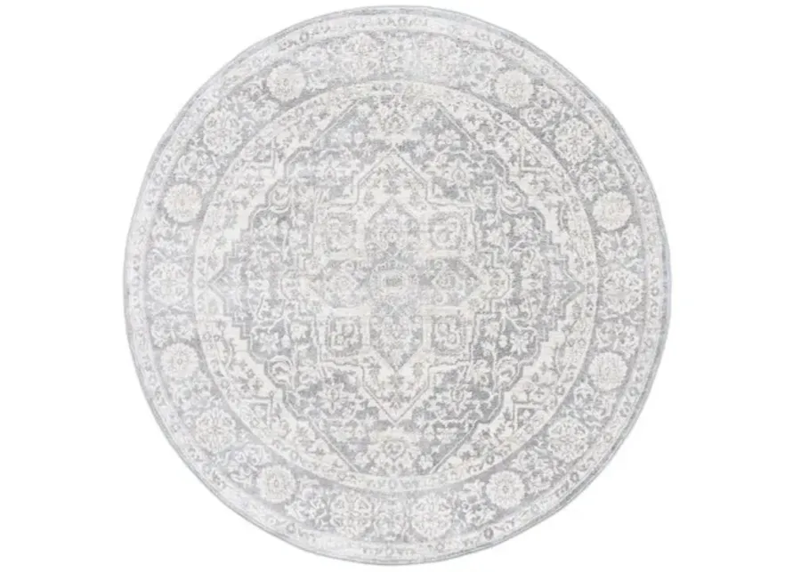 Brentwood 832 Light Grey / Ivory 5' X 5' Round Round Powerloomed Rug