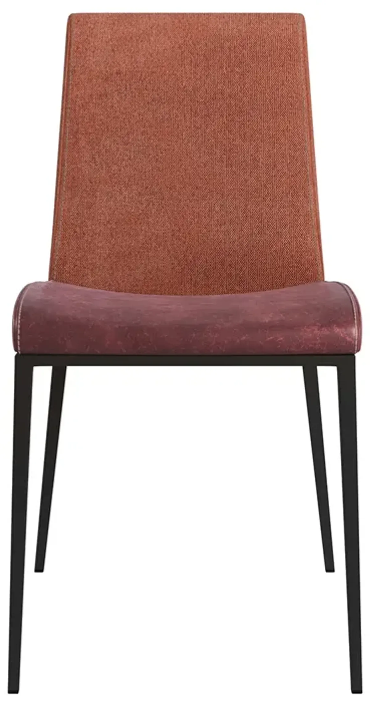 Rasmus Side Chair with Dark Brown Leatherette and Orange Fabric with Matte Black Legs - Set of 2