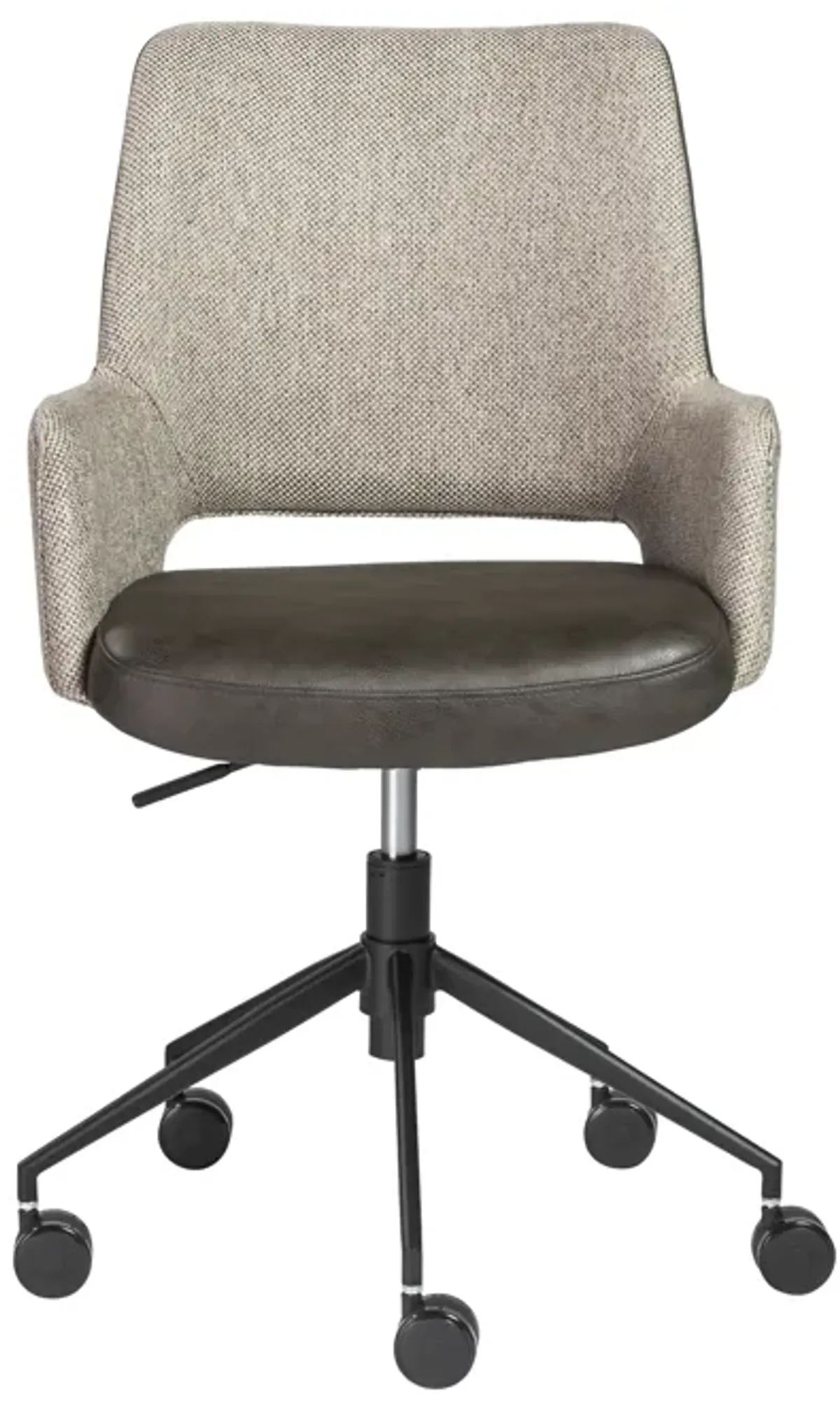 Desi Tilt Office Chair in Light Gray Fabric and Dark Gray Leatherette with Black Base