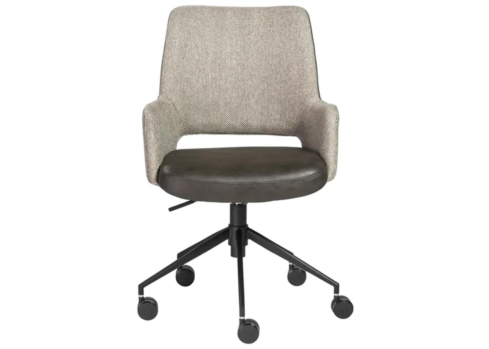 Desi Tilt Office Chair in Light Gray Fabric and Dark Gray Leatherette with Black Base