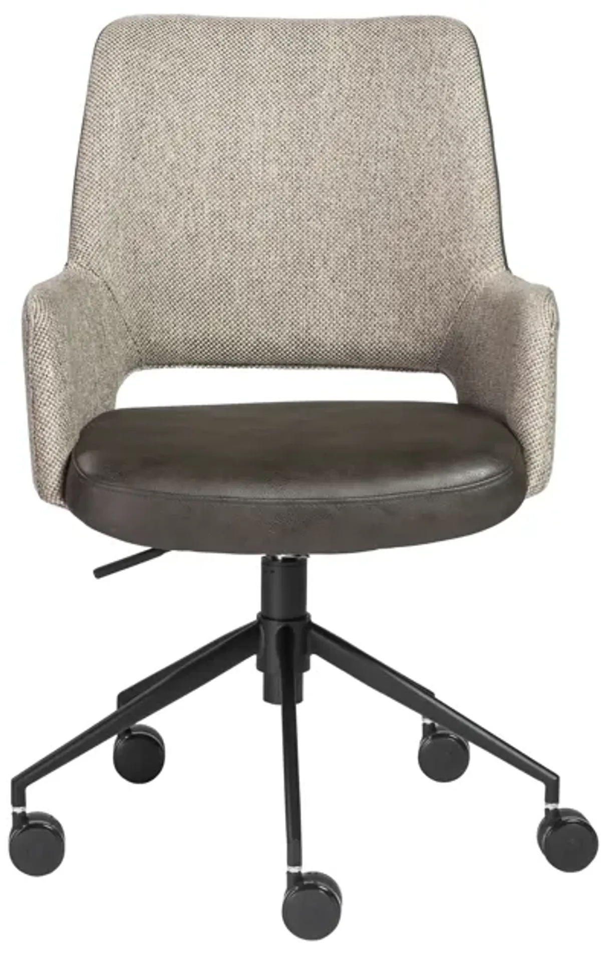 Desi Tilt Office Chair in Light Gray Fabric and Dark Gray Leatherette with Black Base