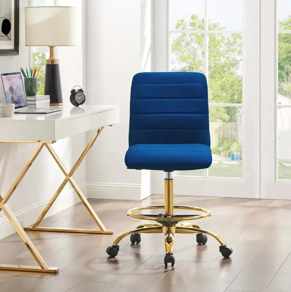 Ripple Armless Performance Velvet Drafting Chair