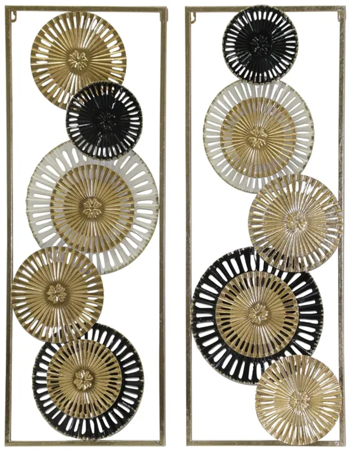 S/2 32" Pierced Disc Metal Wall Panels, Gold Multi